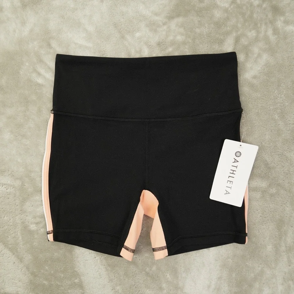 Athleta Elation Tipped Shortie Women's Medium Black Pink Mid Rise 782124 - Picture 1 of 11